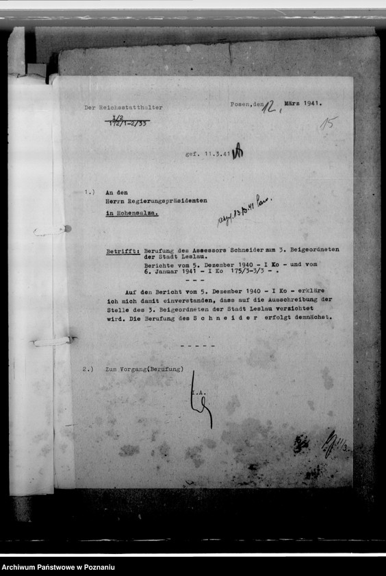 image.from.unit.number "Berufung des Assessors Schneider in Hohensalza - Inowrocław, zum 3. Beigeordneten- Stadtrechtsrat"