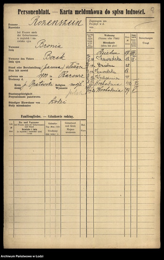Obraz 10 z jednostki "[Spis ludności Łodzi] Rozenperl-Rozentan"