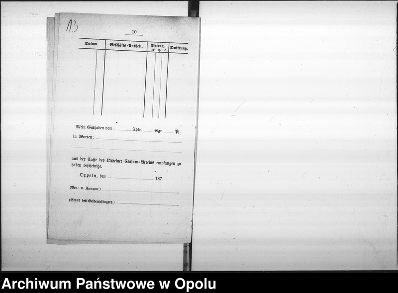 Obraz 13 z jednostki "Acta des Magistrats zu Oppeln betreffend den Consum-Verein"