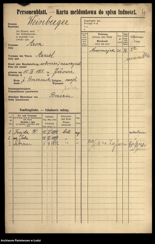 Obraz 6 z jednostki "[Spis ludności Łodzi] Wajnberger - Wajnger"