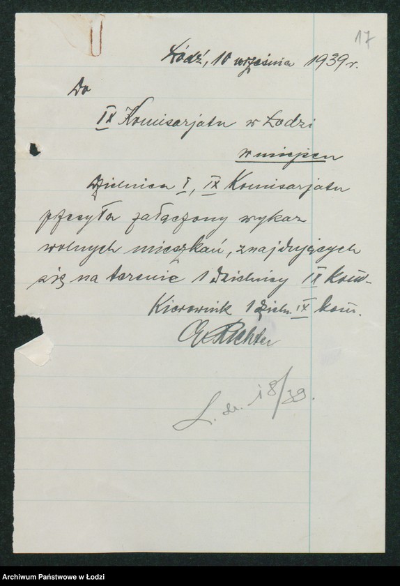 Obraz 19 z jednostki "[Akta IX Komisariatu Milicji Obywatelskiej - pokwitowania, spisy oddanej broni, spisy wolnych lokali, rowerów i motocykli]"
