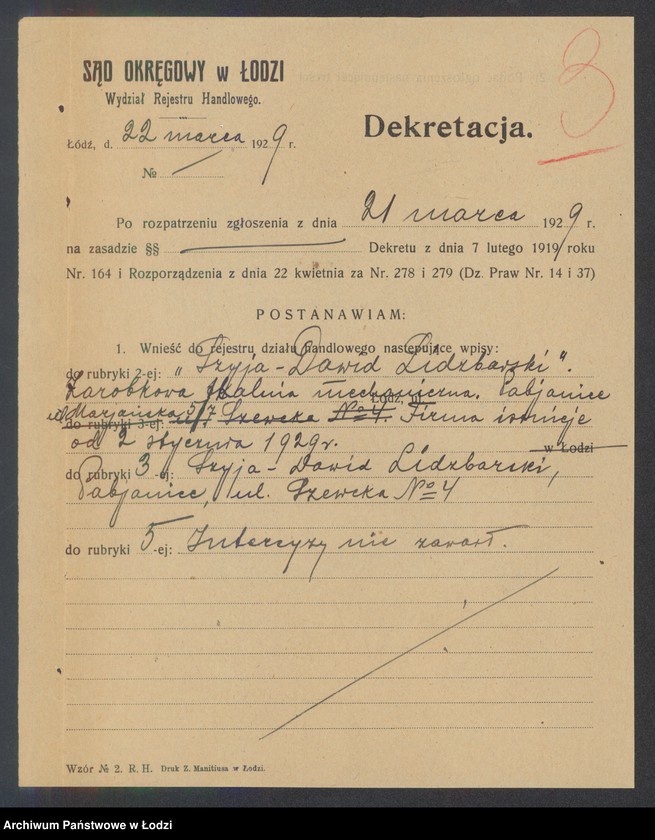 Obraz 5 z jednostki "Szyja Dawid Lidzbarski- tkalnia mechaniczna zarobkowa"