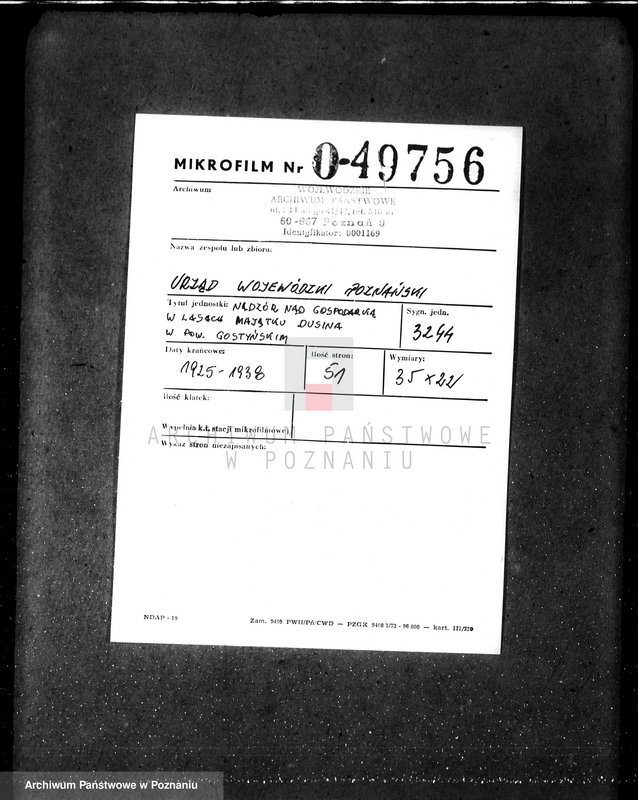 Obraz 2 z jednostki "Nadzór nad gospodarką w lasach majątku Dusina w powiecie gostyńskim"