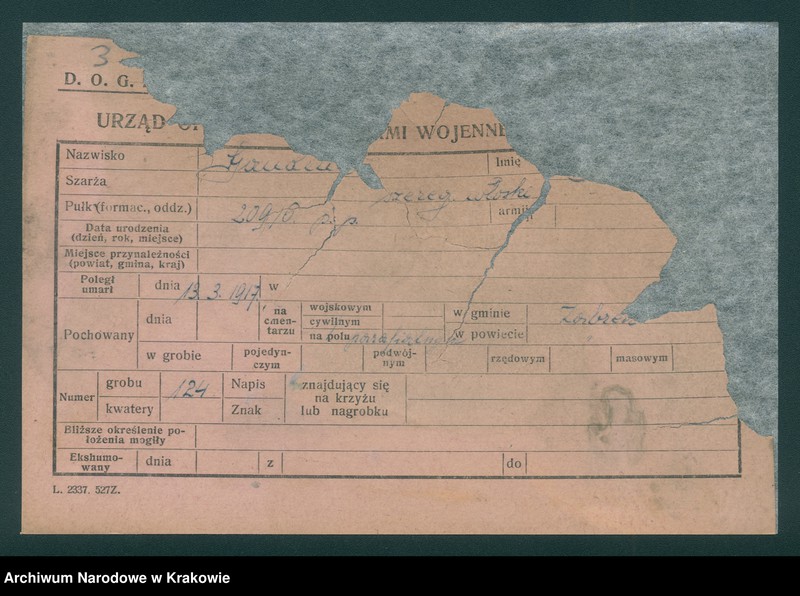 image.from.unit.number "Karty ewidencyjne zmarłych Włochów na terenie miejscowości: Kraków, Oświęcim, Zakopane, Bielsko, Aleksandrowice, Wadowice, Tanów."