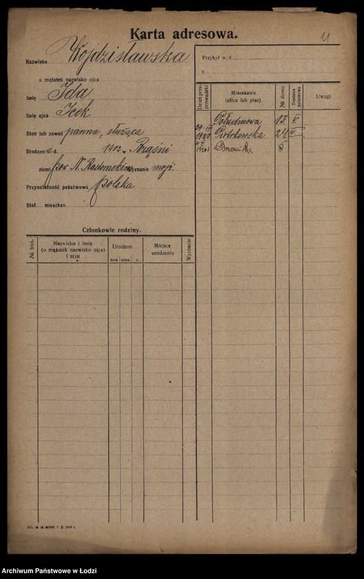 Obraz 13 z jednostki "[Spis ludności Łodzi] Wojdysławski - Wojtarek"