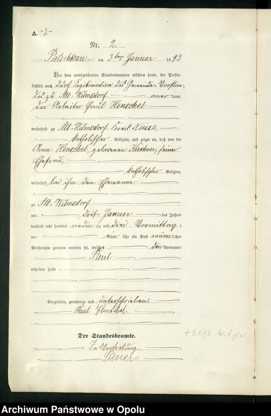 image.from.unit.number "Geburts-Haupt-Register des Standesamts Patschkau Stadt und Land pro 1893"