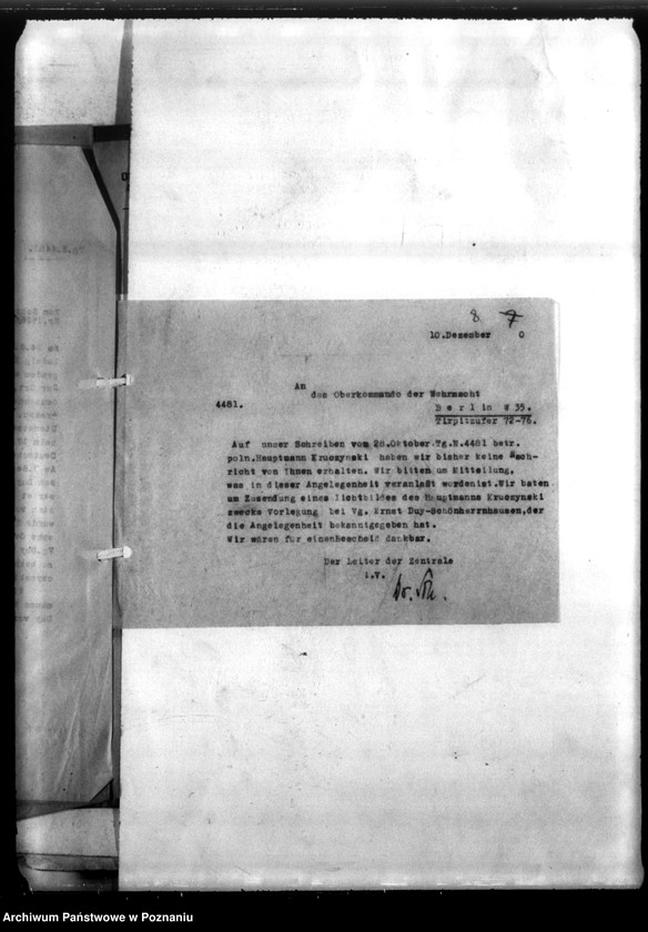 Obraz 12 z jednostki "Poszukiwanie kapitana B. Kruszyńskiego w celu ukarania go za rzekome wystąpienia przeciw Niemcom"