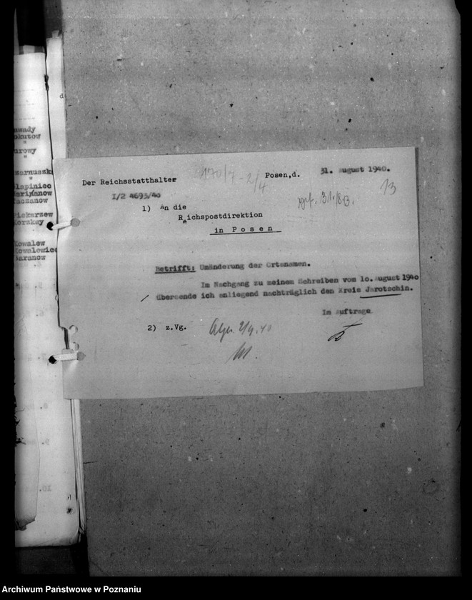 Obraz 17 z jednostki "Zmiany nazw miejscowości - Kreis Jarotschin, Jarocin"