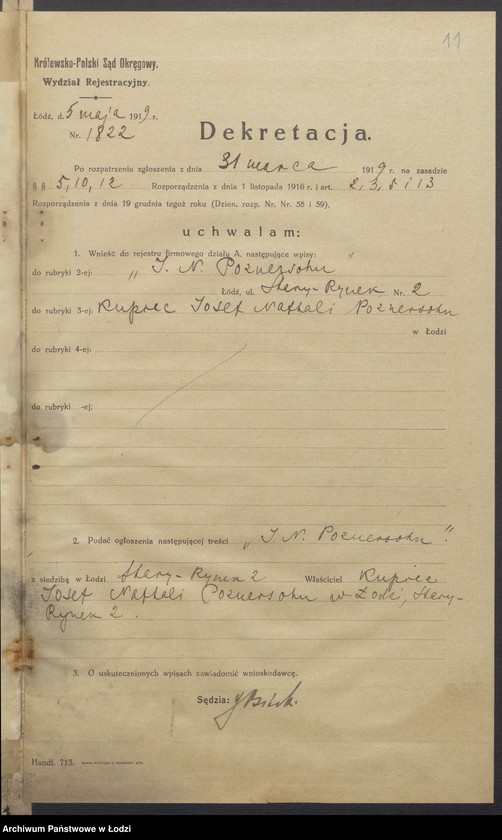 Obraz 13 z jednostki "Josef Naftali Poznersohn- sprzedaż dodatków krawieckich"