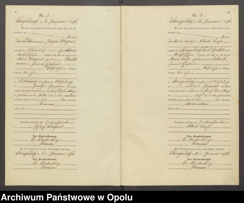 Obraz z jednostki "Geburts-Neben-Register Standesamts Striegendorf pro 1895"