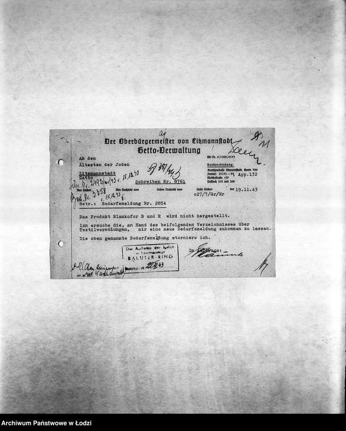 Obraz 14 z jednostki "Arbeitsressort R [Produkcja i zapotrzebowanie materiałów dla resortów pracy]"