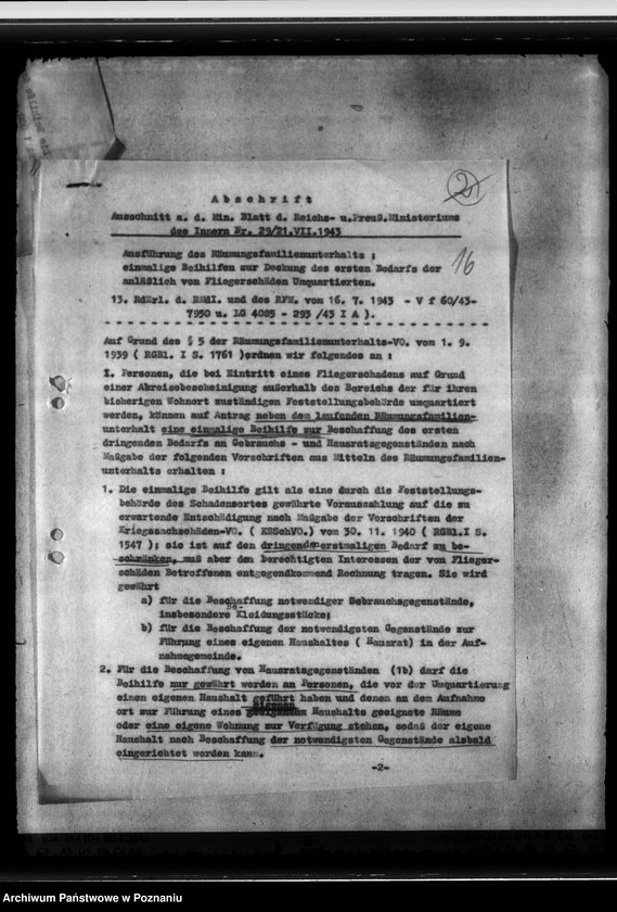 Obraz 20 z jednostki "Räumungs - Familienunterhalt. Sonderunterstützung für Polen. Umquartierung wegen Luftgeführdung"