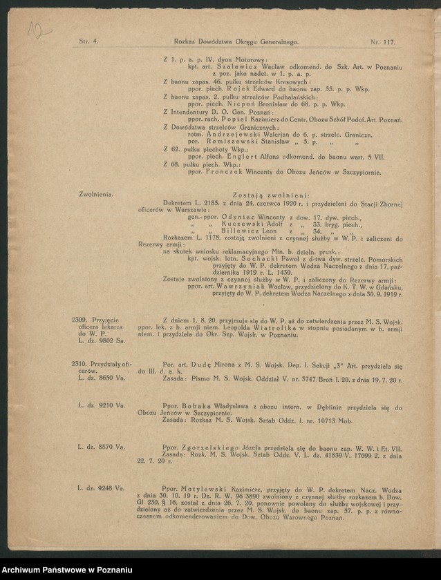 Obraz 14 z jednostki "/Rozkazy Dowództwa Okręgu Generalnego w Poznaniu/, nr 116-140."