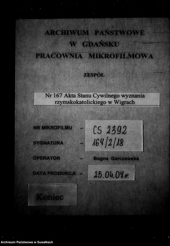 image.from.unit.number "Anneksa do Akt Zaślubionych Parafii Wigierskiey z Roku 1850-go."