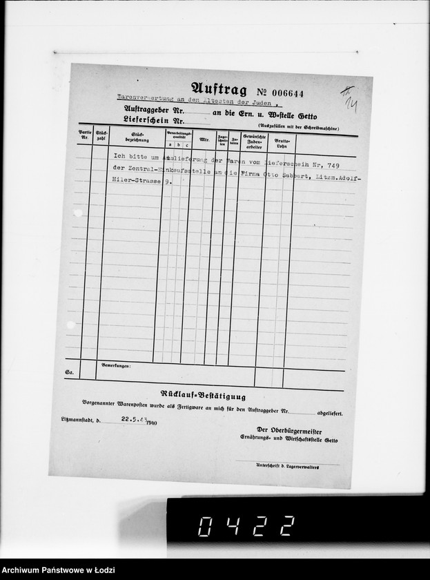 Obraz 18 z jednostki "Firma Otto Sabbert Litzmannstadt IV Warenverwertung an den Juden-Ältesten. Kinderhüte, Mützen"
