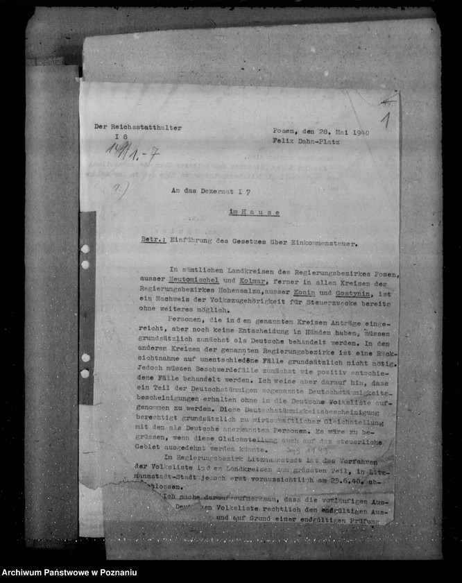 Obraz 5 z jednostki "Zarządzenia i korespondencja w sprawie zaświadczeń o pochodzeniu niemieckim"