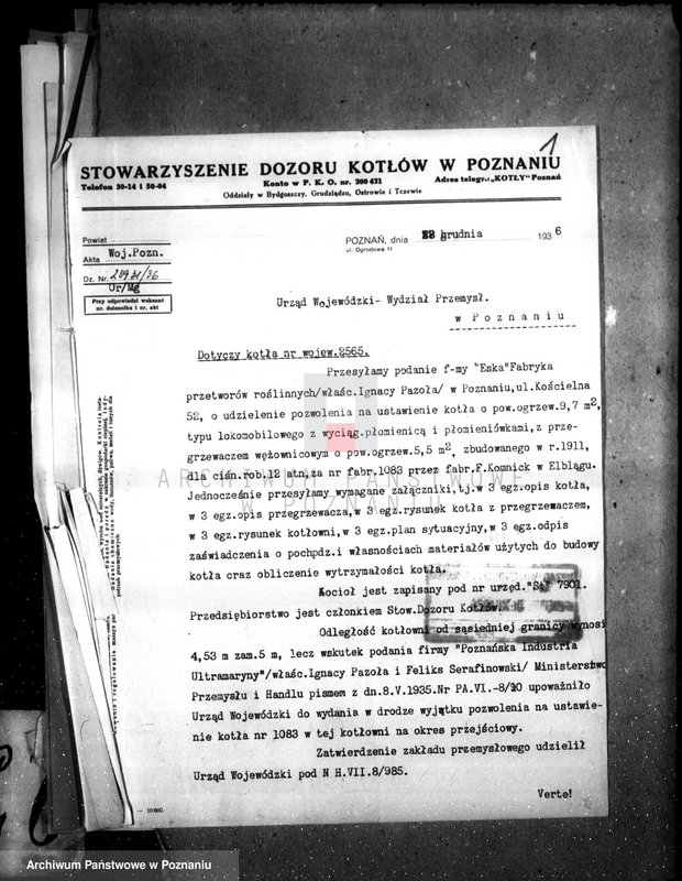 Obraz 5 z jednostki "Przetwory roślninne "Eska" I. Pazoła w Poznaniu nr woj. kotła 2565"