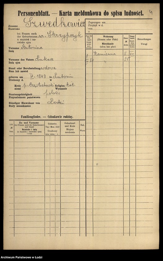 Obraz 6 z jednostki "[Spis ludności Łodzi] Szwedczak-Szydłowiecki"