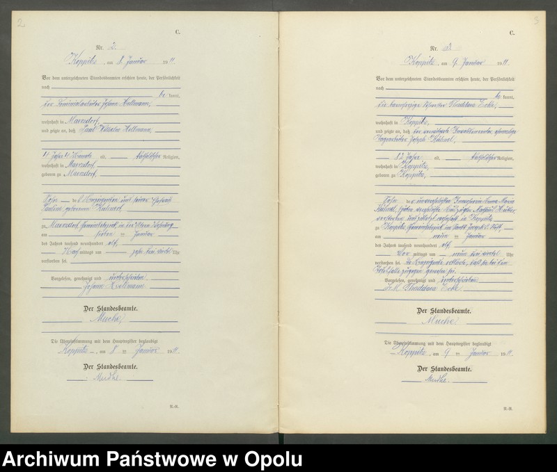 Obraz 4 z jednostki "Sterbe-Register (Neben-Register) Standesamt Koppitz 1911 No. 1 bis 72"