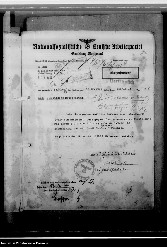 image.from.unit.number "Berufung des Assessors Schneider in Hohensalza - Inowrocław, zum 3. Beigeordneten- Stadtrechtsrat"