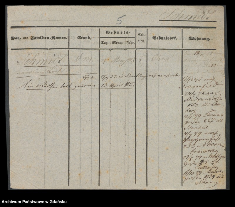 image.from.unit.number "Karty meldunkowe: Schmidt Karoline - Schmidt Nicolaus"