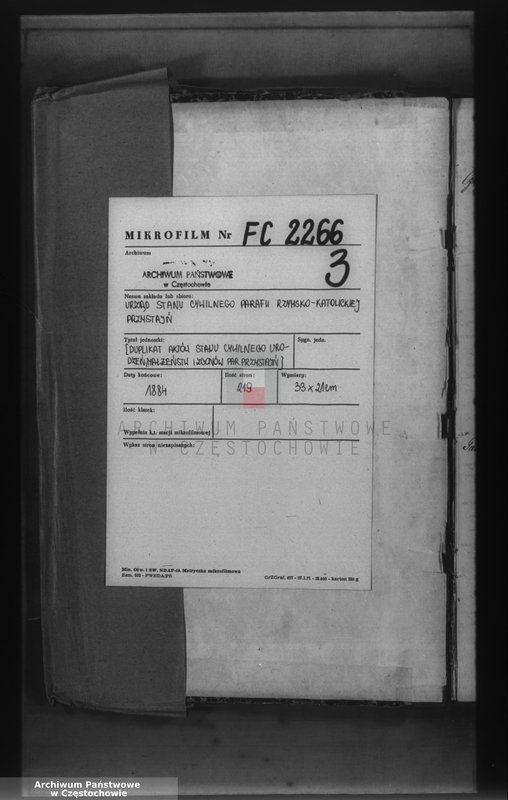 image.from.unit.number "Duplikat aktov graždanskogo sostoâniâ rodivšichsâ, brakosočetavšichsâ i umeršich Prichoda Pržistajn na 1884 god"