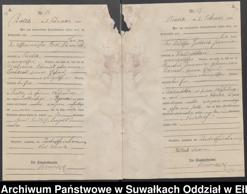 image.from.unit.number "[Geburts-Haupt-Register des Königlichen Preussischen Standes-Amtes Bialla Kreis Johannisburg]"