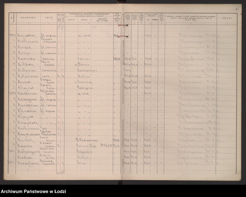 Obraz 10 z jednostki "Księga kontroli ruchu ludności (rejestr osób przybywających do gminy) Łódź, zespół IV, lit. K"