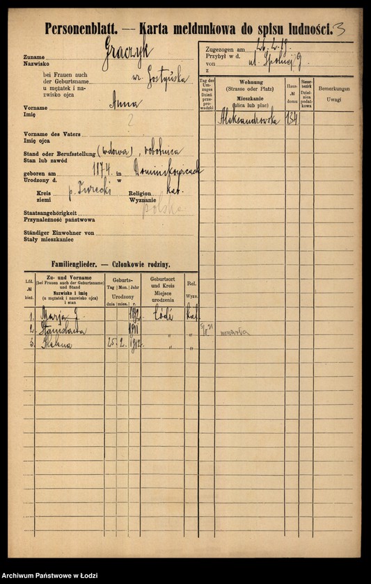 Obraz 5 z jednostki "[Spis ludności Łodzi] Graczyk - Grajlich"