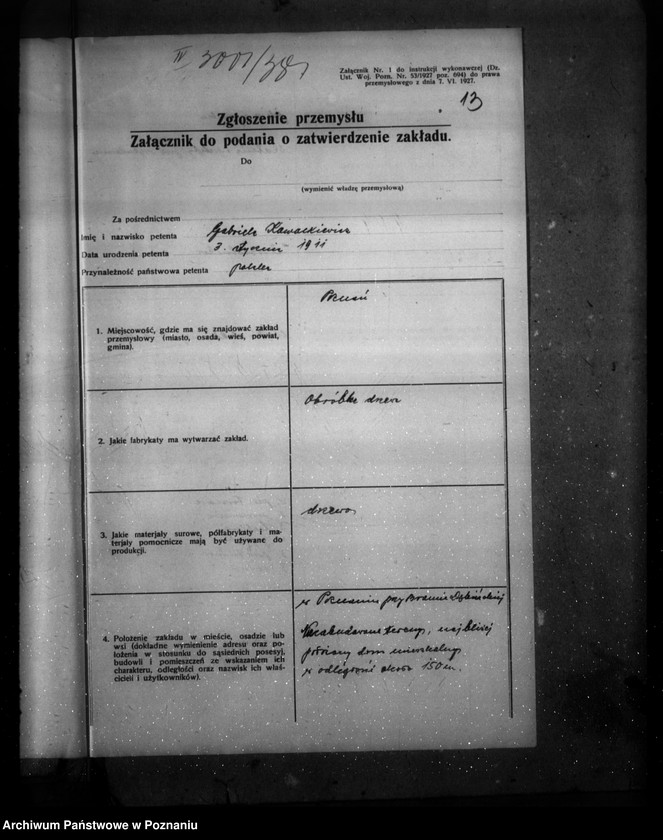 Obraz 17 z jednostki "Budowa warsztatu obróbki drzewa G. Kowalkiewiczowej Poznań Brama Dembińska 2"