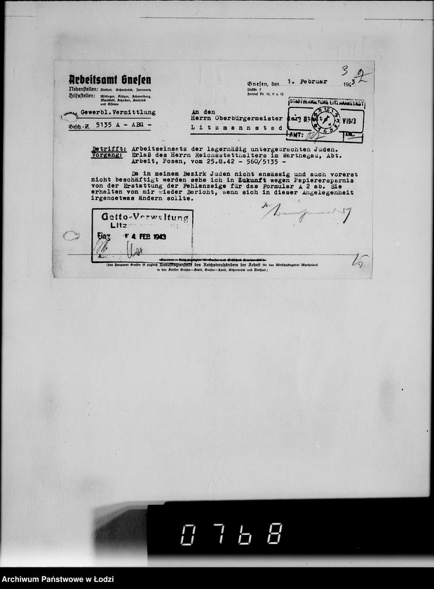 Obraz 6 z jednostki "Sonderkonto 12300. Arbeitsamt Gnesen, Arbeitsamt Hohensalza Judenlager: Montwy- (Kreis Hohensalza), Grossendorf-(Kreis Hohensalza), Bilsko, Mogilno, Olscha, Bornheim u.Schlabau, Wiesengrund, Hinterwalden, Neuwelt."