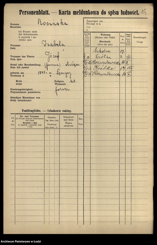 Obraz 17 z jednostki "[Spis ludności Łodzi] Rosińska-Rot"