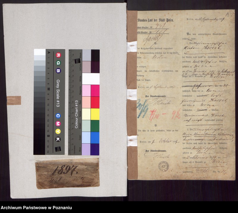 Obraz 3 z jednostki "Die von den Verlobten beigebrachten Urkunden zur Eheschliessung pro 1897"