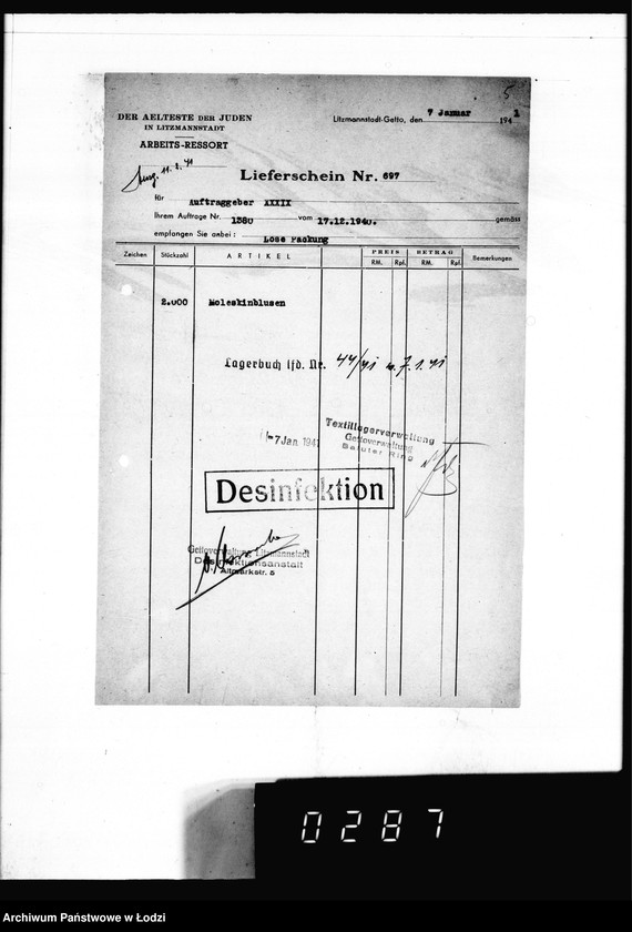 Obraz 9 z jednostki "[Dowody dostawy umundurowania dla intendentury marynarki w Kiel]"