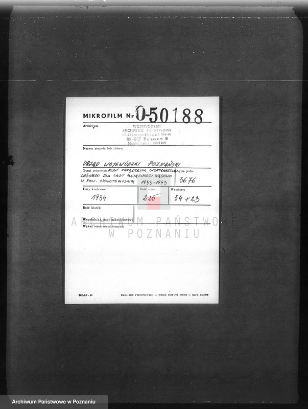 Obraz 2 z jednostki "Plan urządzenia gospodarstwa leśnego dla lasu majętności Wąsowo w powiecie nowotomyskim 1933-1943"