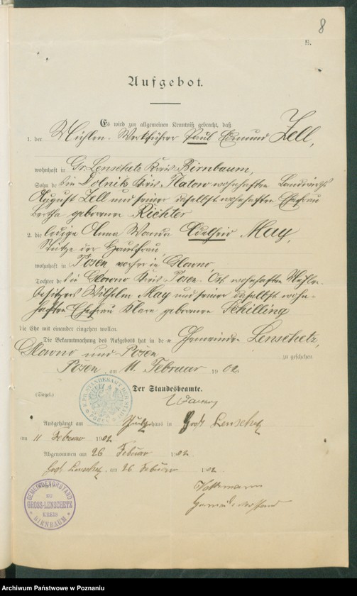 Obraz 10 z jednostki "[Dokumenty dostarczone przez narzeczonych do zawarcia związku małżeńskiego za 1902 rok. Tom IV]"