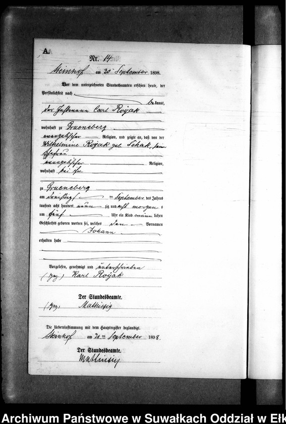 image.from.unit.number "Geburts-Neben-Register des Preussischen Standes-Amtes Gr. Strengeln Kreis Angerburg"