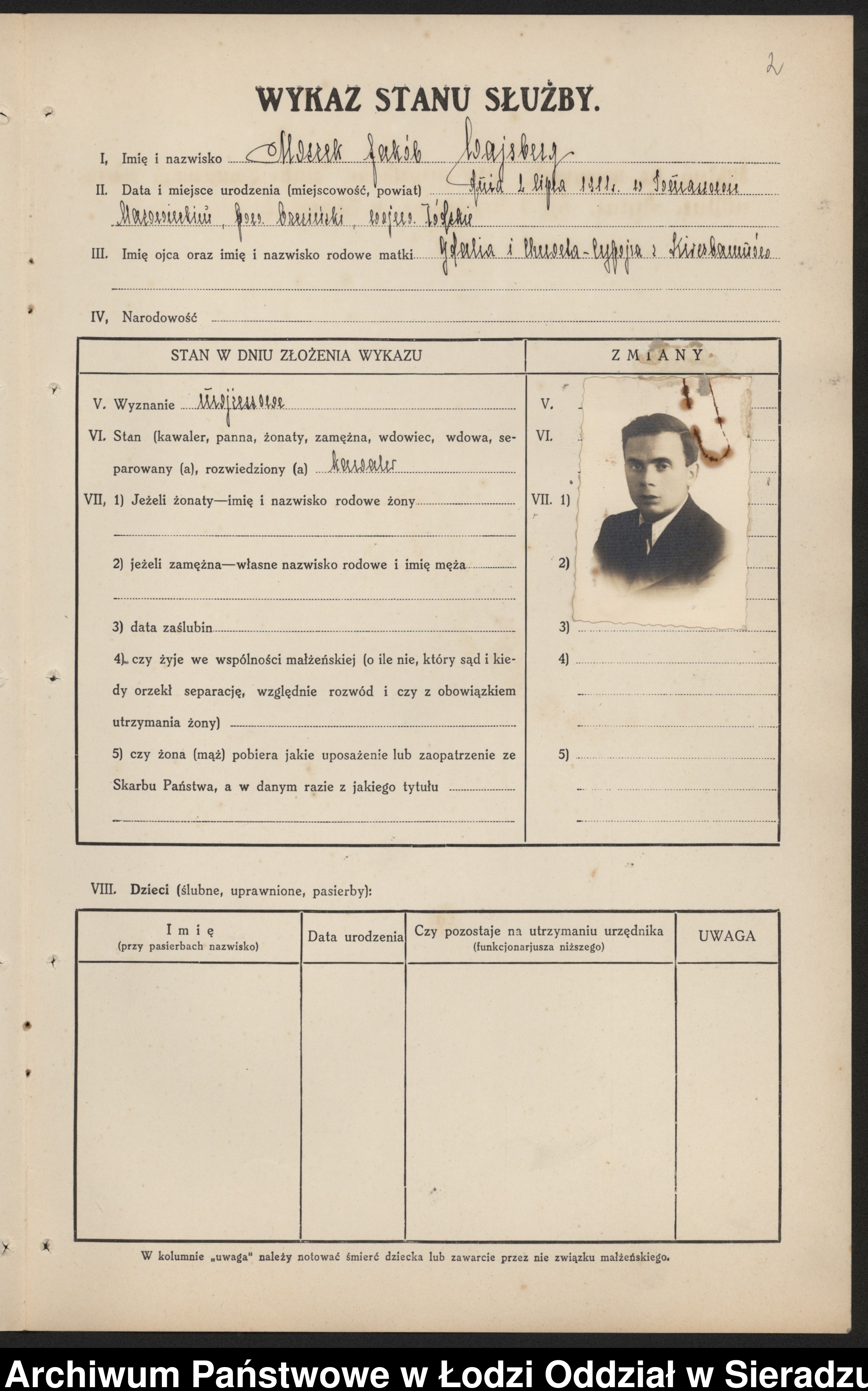 Skan z jednostki: Akta osobiste. Moszek Wajsberg