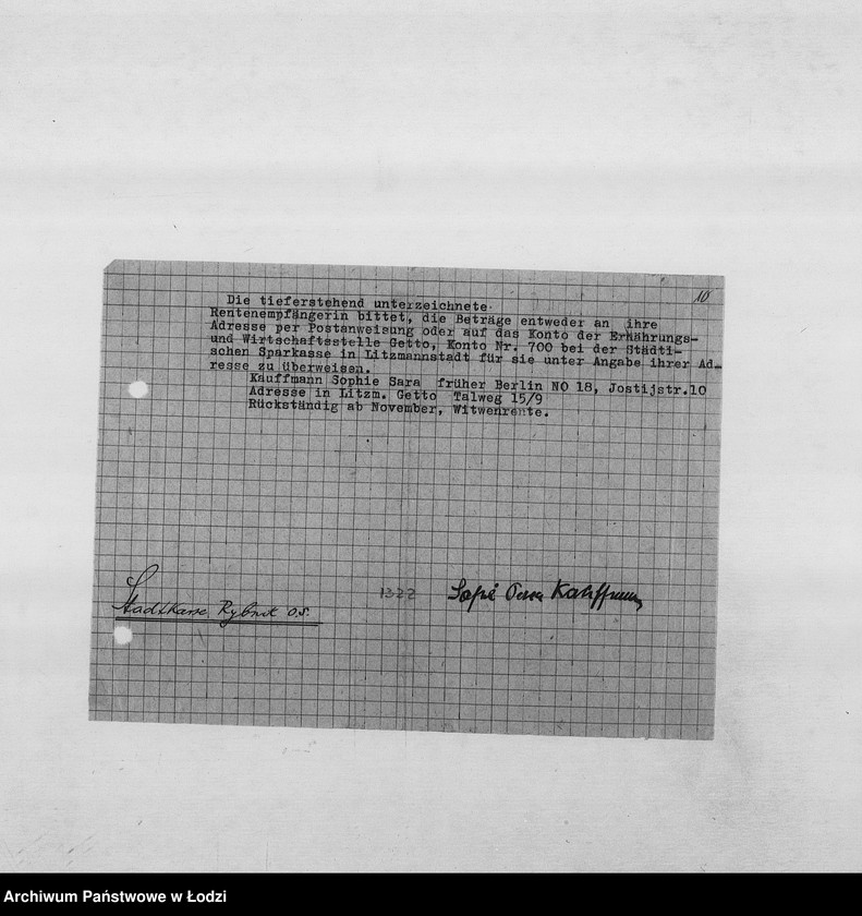 Obraz 13 z jednostki "Banken [Wykazy zagranicznych Żydów wsiedlonych do getta łódzkiego, którym należały się renty od instytucji ubezpieczeniowych oraz banków zachodnich]"