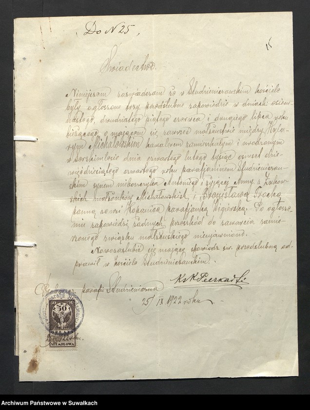 image.from.unit.number "[Dokumenty do akt małżeństw parafii rzymskokatolickiej w Wigrach z 1922 roku]"