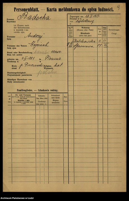 Obraz 11 z jednostki "[Spis ludności Łodzi] Bader - Beierlein"