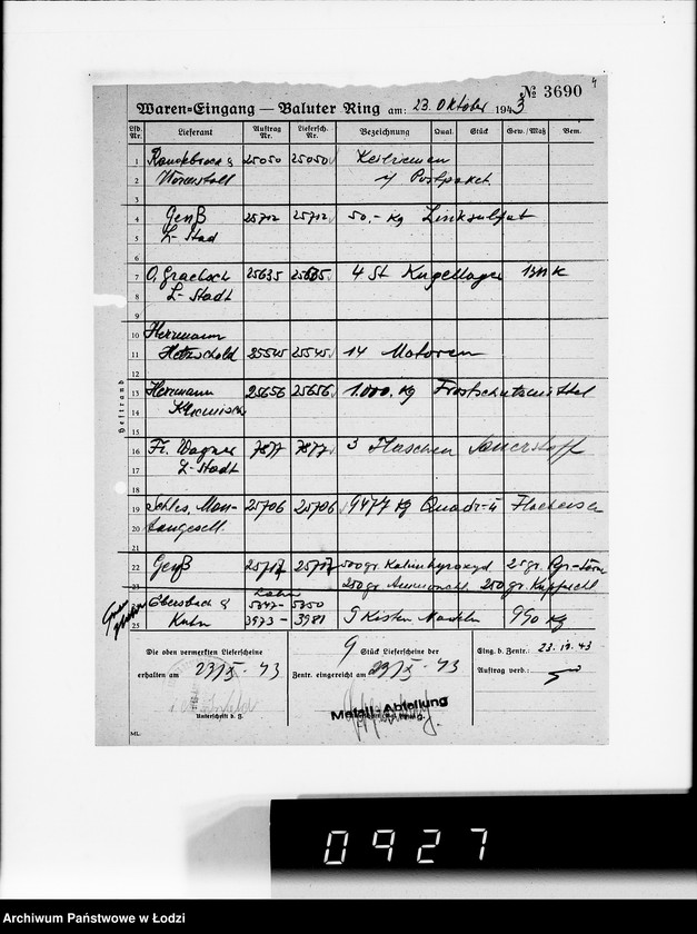 Obraz 8 z jednostki "Wareneingangsmeldungen. [Getto - Bałucki Rynek]"