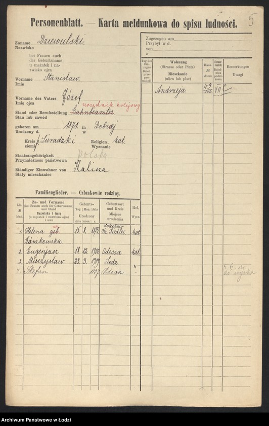 Obraz 7 z jednostki "[Spis ludności Łodzi] Dziewolecki - Dzwonkowski"