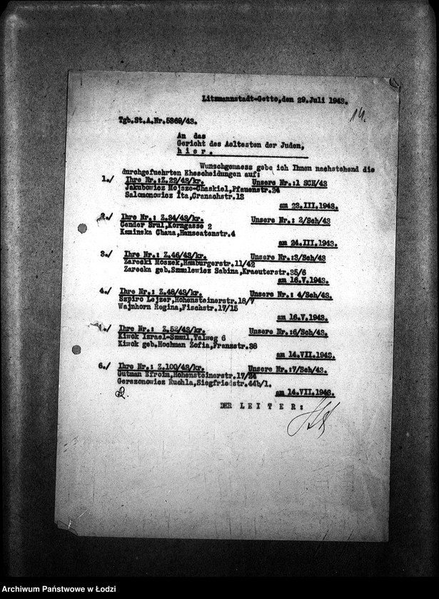 Obraz 17 z jednostki "[Korespondencja z Sądem w sprawach danych personalnych ludności getta (zmarłej)]"