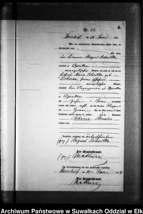 image.from.unit.number "Geburts-Neben-Register des Preussischen Standes-Amtes Gr. Strengeln Kreis Angerburg"