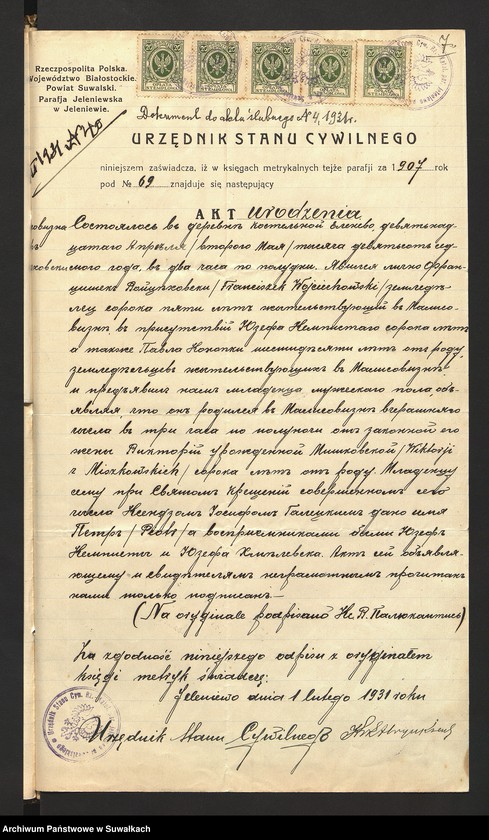 Obraz 9 z jednostki "Dokumenty przedstawione do ślubnych aktów roku 1931 w parafji rzymsko-katolickiej Filipów powiatu suwalskiego."