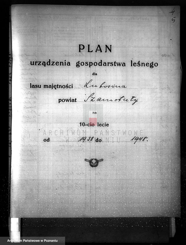 image.from.unit.number "Plan urządzenia gospodarstwa leśnego dla lasu majętności Lubosina powiat szamotulski 1938-1948"