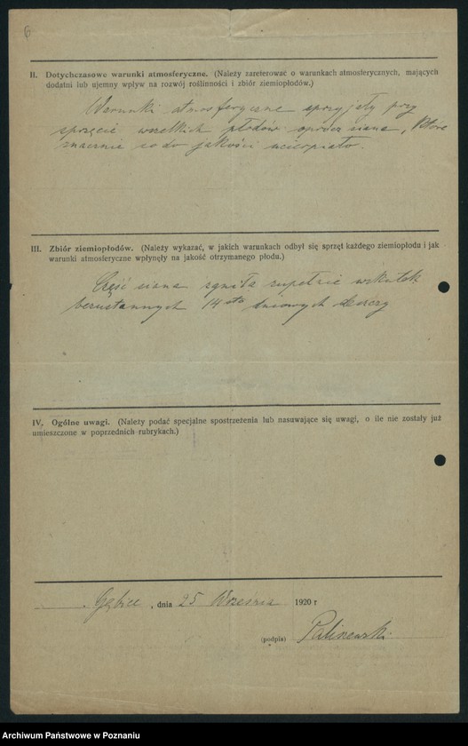 Obraz 8 z jednostki "[Sprawozdanie o stanie i zbiorze ziemiopłodów w miesiącach wrześniu i październiku 1920 w poszczególnych powiatach]"