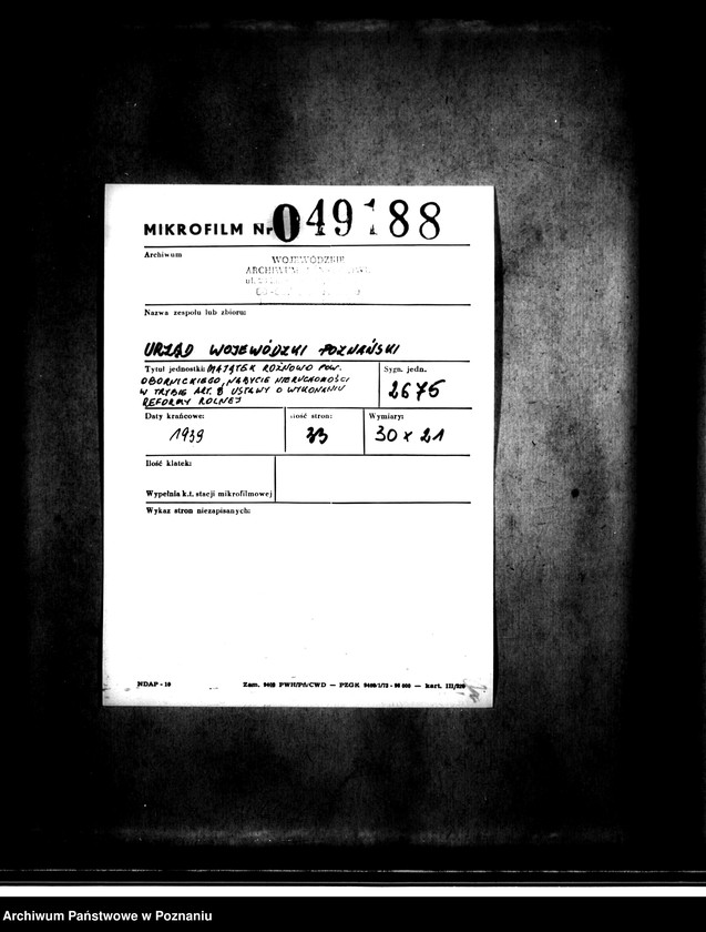 Obraz 2 z jednostki "Majątek Rożnowo powiatu obornickiego nabycie nieruchomości w trybie w trybie art. 8 ustawy o wykonaniu reformy rolnej"