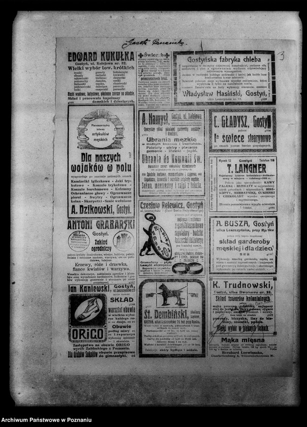 Obraz 7 z jednostki "Wycinki prasowe [Gazeta Poznańska, Ziemia lubelska] na tematy wojny 1918 rok, mapa terenu wojny z Rosją [1914- 1916], ogłoszenia i dwie karty kolorowe na temat pożyczki wojennej, odezwa dowództwa wojsk niemieckich do Polaków w Królestwie Polskim, rozporządzenia w prasie dotyczące aprowizacji w czasie wojny [1915 r.]. Gazeta Gdańska 22 VI 1918 r."